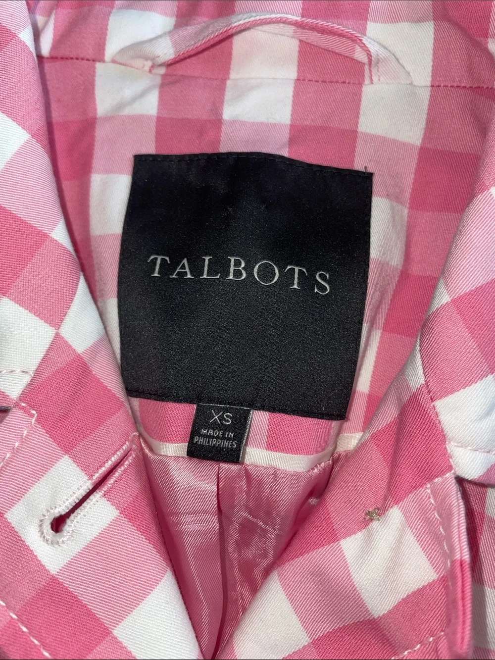 Talbots pink gingham trench coat